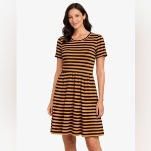 LuLaRoe Black and Mustard Striped Short-Sleeve Fit & Flare Dress